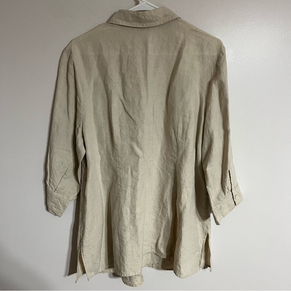 Richard Malcolm Woman’s 1X 100% Irish Linen Eyelet Detail Button Up Cream Tunic - Picture 11 of 11